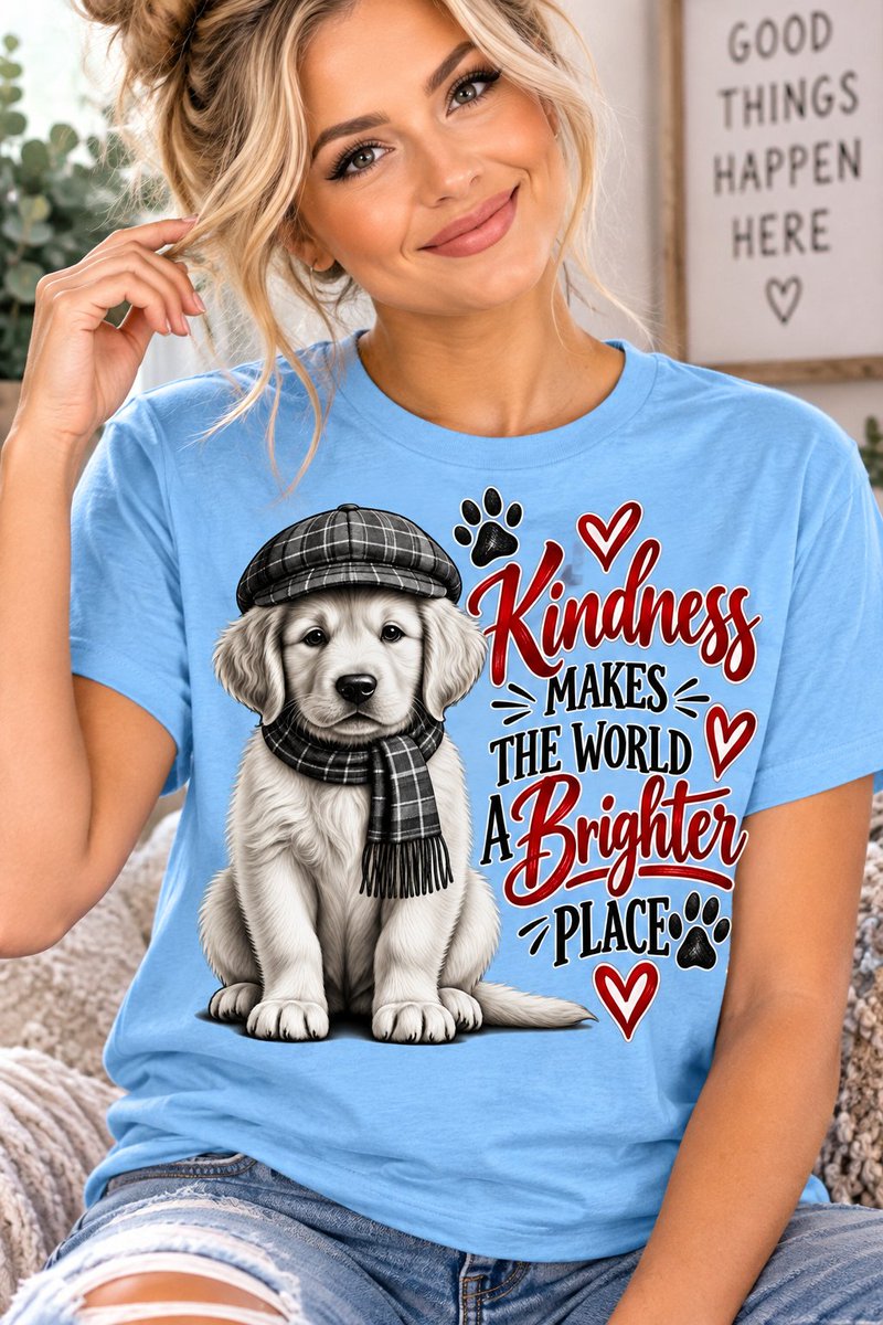 santapapajohn's tweet photo. Kindness Makes the World a Brighter Place T-Shirt — Golden Retriever Puppy
Meet the most stylish, heart-melting puppy on the internet.
This adorable golden retriever puppy is dressed to impress in a classic plaid newsboy cap and matching scarf, delivering the sweetest message https://t.co/zrOML5vZyZ