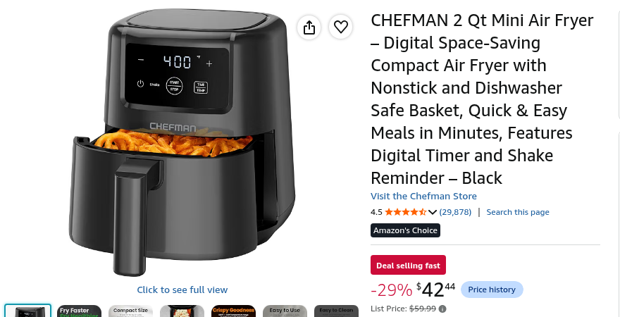 Dealplugged's tweet photo. 🔥 29% OFF / SAVE $17.55 — CHEFMAN 2 Qt Mini Air Fryer
Was $59.99 → Now only $42.44! Hurry, deal selling fast ⏳
https://t.co/GCE6uOtOys https://t.co/EHhTy1kFlB