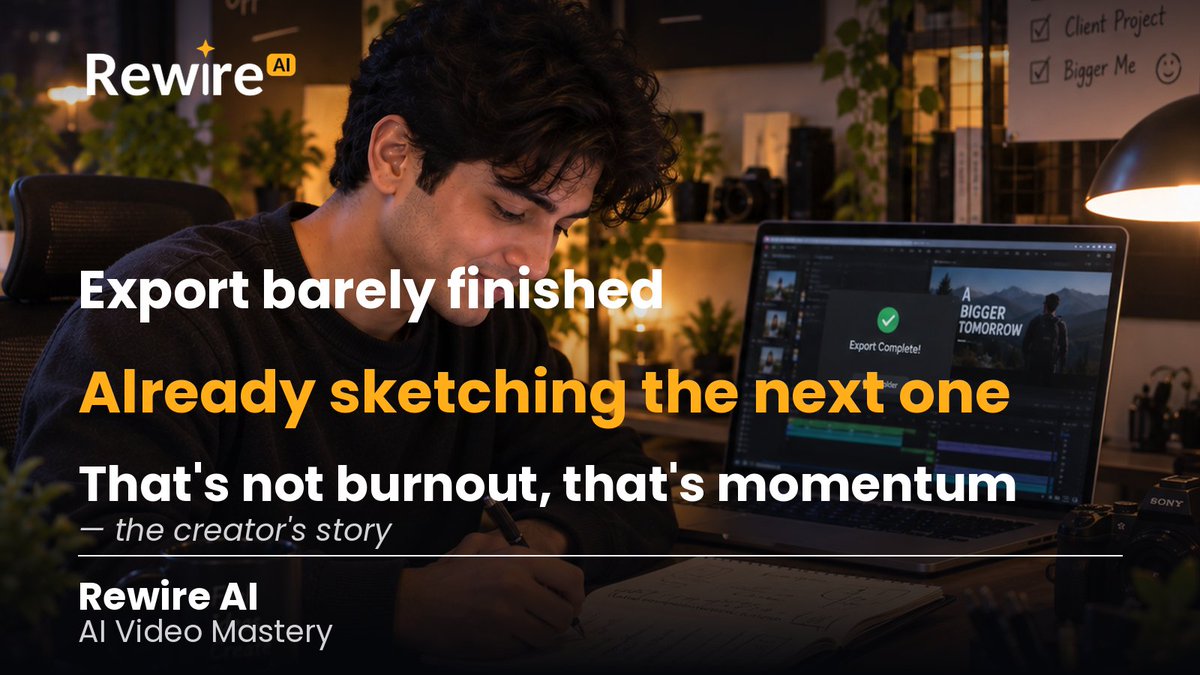RewireBharat's tweet photo. Export barely complete, and he's already sketching the next one

That's not burnout. That's momentum

AI Video Mastery
rewirebharat

#AIVideoMastery #RewireAI #CreatorJourney #AIForCreators #CreativeMomentum https://t.co/KYnjaUXFAV