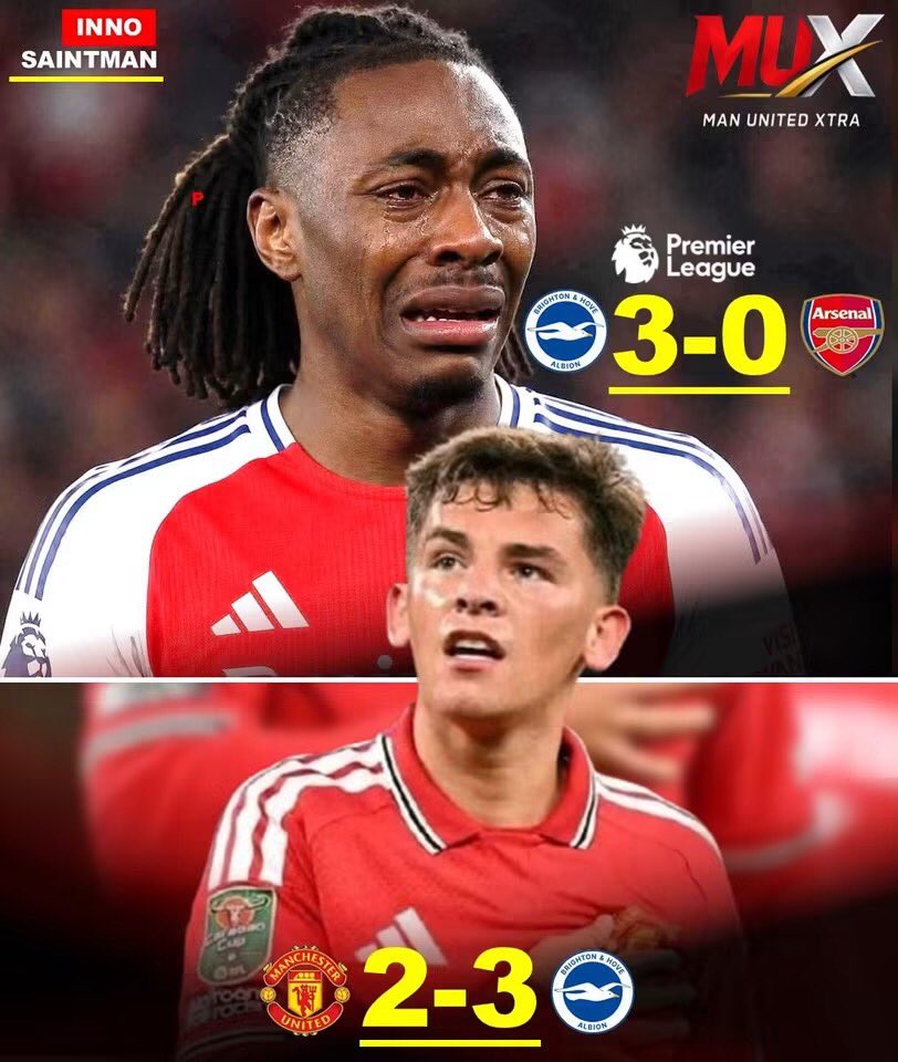 Dan_shallah's tweet photo. 🚨 Man United LOST 3-2 against BRIGHTON after playing a heavily ROTATED XI featuring young players like Shea Lacey, Ayden Heaven and Leny Yoro.

Arsenal, on the other hand, were completely outclassed 3-0 by BRIGHTON despite playing with a strong starting XI.
🤣🤣🤣 https://t.co/WgoJKQ0Qte