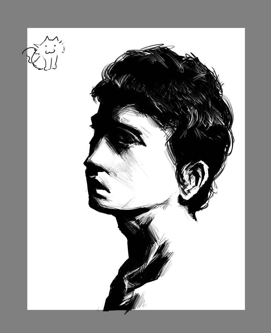 Nimdeli's tweet photo. Cat drawing, ignore the guy. https://t.co/txesHEdlOR