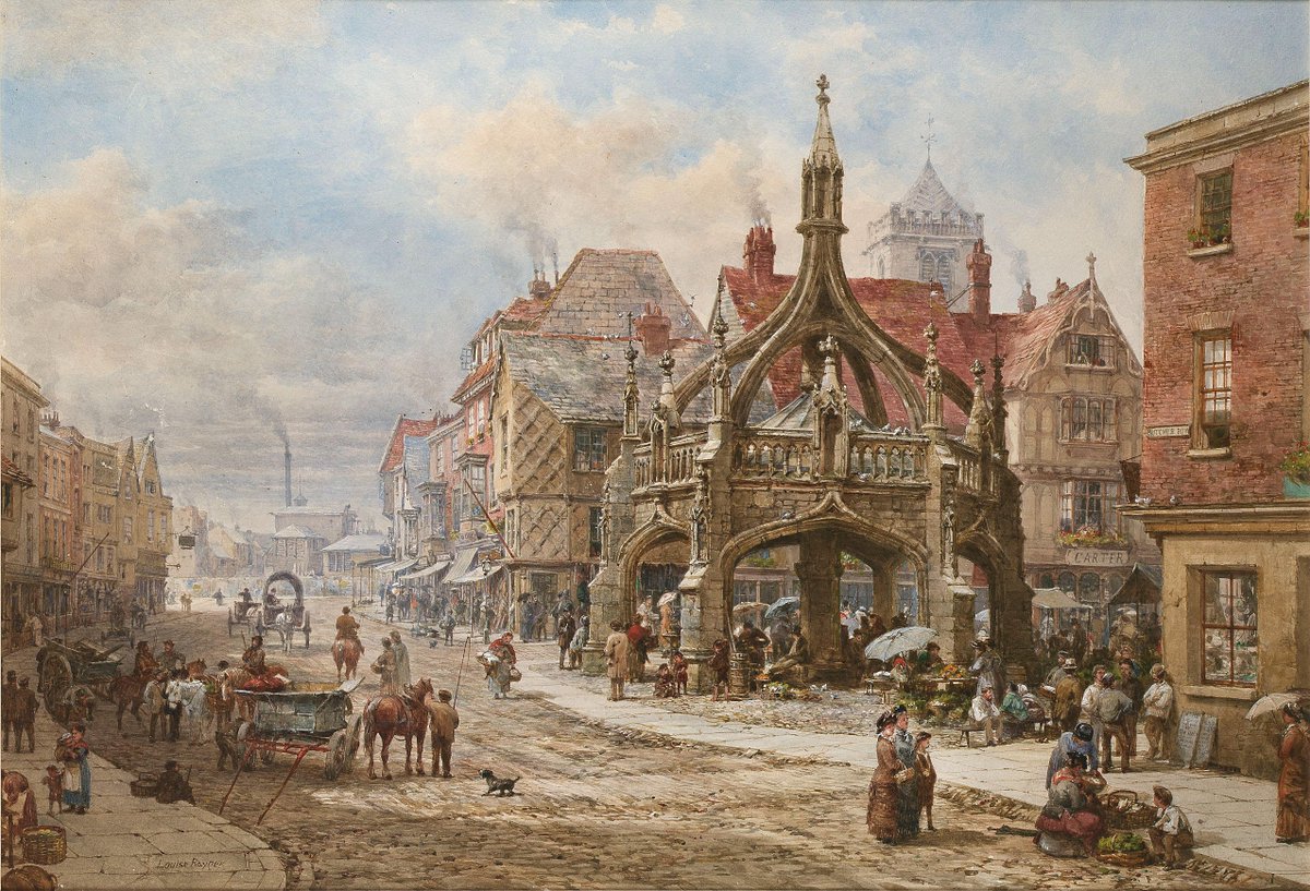 HistOfPainting's tweet photo. #HistoryOfPainting
Louise Ingram Rayner (21 June 1832 – 8 October 1924) was a British watercolour painter.

#TheFreeExhibition
The Poultry Cross, Salisbury - 1924

#Collection
Bonhams

#Source/#Photographer
Bonhams

Louise Ingram Rayner (21 June 1832 – 8 October 1924) was a British watercolour painter, mostly of crowded and detailed street scenes in London, Edinburgh and elsewhere, but also interior views of historic buildings, with Haddon Hall a particular favourite.