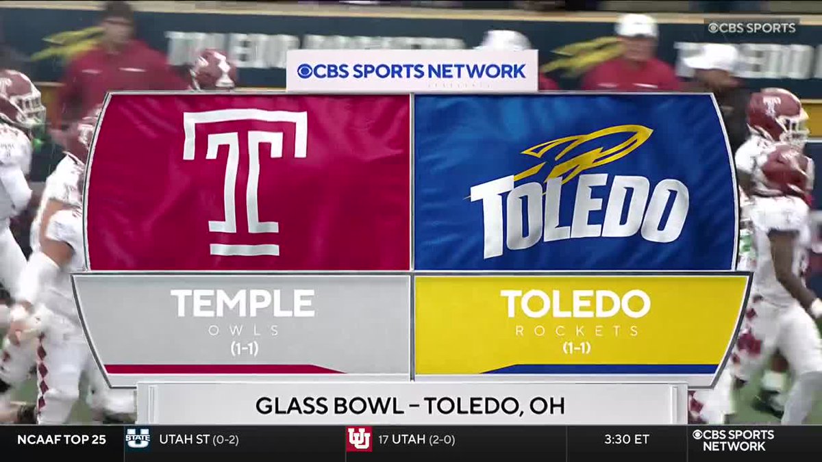 CBSSportsNet's tweet photo. Greeting from Toledo, Ohio 👋

We've got @ToledoFB &amp; @Temple_FB squaring off on CBS Sports Network NOW! https://t.co/la7mBT3V08