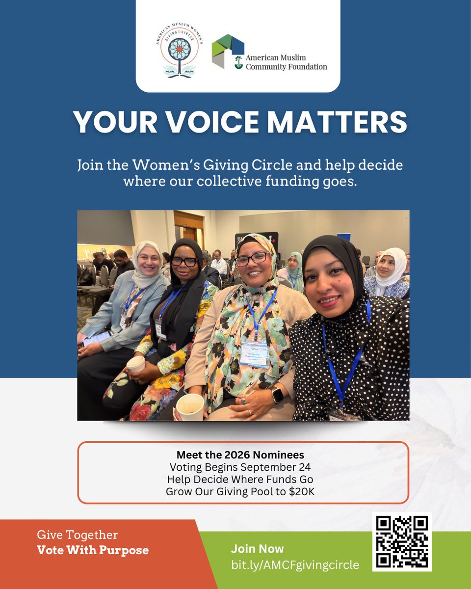 AMuslimCF's tweet photo. Your voice. Your vote. Our collective impact.
💚Join or give on Grapevine: https://t.co/muKfGstIy7

#AMCF #WomensGivingCircle #CollectiveGiving #MuslimPhilanthropy #WomenInPhilanthropy https://t.co/qmcrnyVSKH