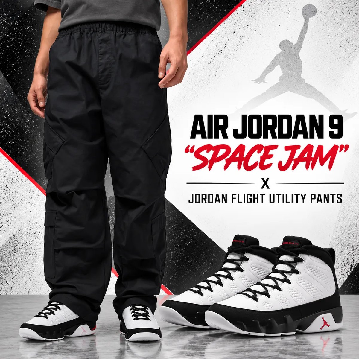 SneakerFitsCom's tweet photo. Pants to Match the Air Jordan 9 “Space Jam” 👖🔥

From fleece and cargo styles to utility pants, these Jordan Brand bottoms pair perfectly with the Space Jam 9’s White, Black and True Red colorway.

See all the matching pants + outfit ideas: https://t.co/Es9fDFyJCM

#AirJordan9 #SpaceJam #JordanBrand #SneakerFits