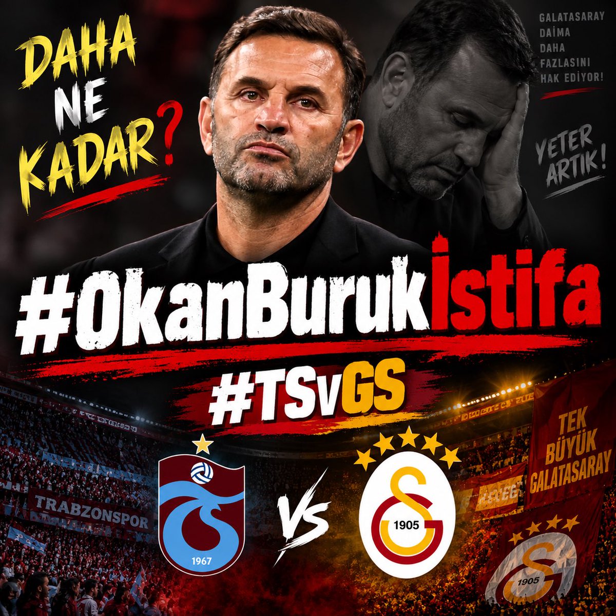 uAslanGS1905's tweet photo. Selam Okan Hoca, 

sana Sosyal Medya çukurundan sesleniyorum! Öncelikle ilk 11’ tercihin için tebrik ederim, isim olarak doğru ilk 11 tercihi ama…

Gelelim Futbolcuların Performansına, bu takım 5 haftadır zor bela maçları bitiriyor. Sahada Rezil ve Kötü futbol sergiliyoruz. Onun üzerine yetmemiş gibi, hafta içi izin veriyorsun Takıma. 

Takım ne savunma yapabiliyor, ne duran top kullanmasını biliyor, kolektif oyun zaten yok, orta saha evlere şenlik, kondisyon ve fizik olarak Futbolcularımız yerlerde sürünüyor! 

Haftalardır ağır eleştirilerde bulundum ve bugün Eleştirilerimde haklı çıktığım gündür! 
Bugün senin Şımarıklıklarının sonucu aldığın bu Sert Tokat isabet oldu. 
Çarşambanın gelişi Perşembeden belli. 

Seni burda benim gibi Eleştirenler asla Galatasaray düşmanı olamaz, tam aksine kötü gidişata dur demek için ve bugünleri ve fazlasını engellemek için "Eleştiri" yapan gerçek Galatasaraylılar! 

Şimdi Mental gücünü Tabelaya bakarak alırsın! 

#OkanBurukİstifa
#OKANBURUKİSTİFA
#TSvGS