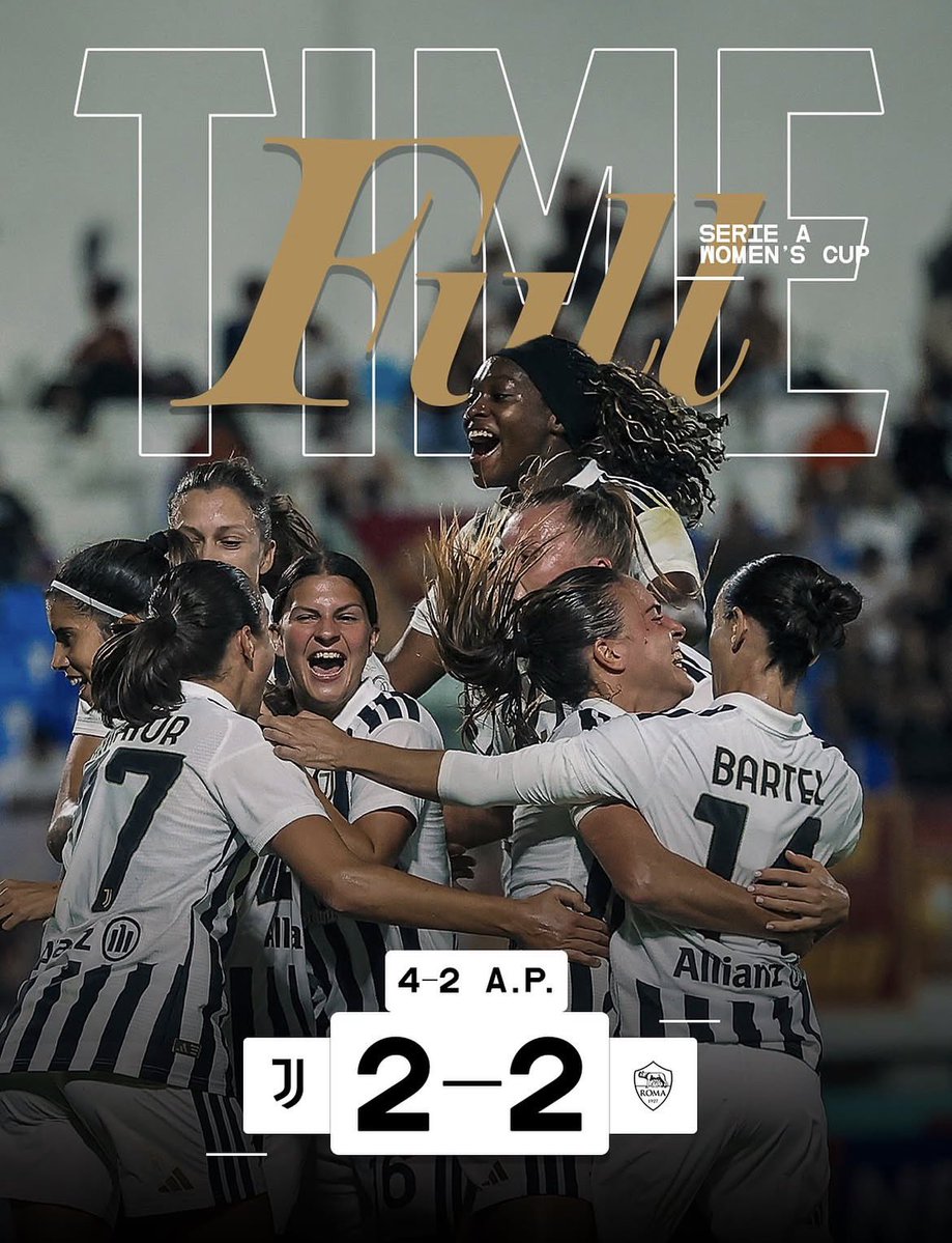juventuswomen_'s tweet photo. La #JuventusWomen riprende la Roma con una doppietta di Redondo e poi vince ai rigori la #SerieAWomensCup! 🤩🤍🖤 https://t.co/mxl2RlmgLk