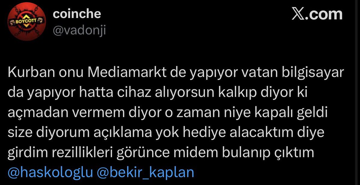 haskologlu's tweet photo. Vatandaşa zorla kasko yaptıran şirketlerden birisinin de Media Markt olduğu paylaşılıyor. 

Almanya’da aynısını yapamayıp, burada yapıyorlar. Diyecek söz yok. 

Umarım ilgili kişilere gerekli cezalar kesilir. https://t.co/11roVLAFdo