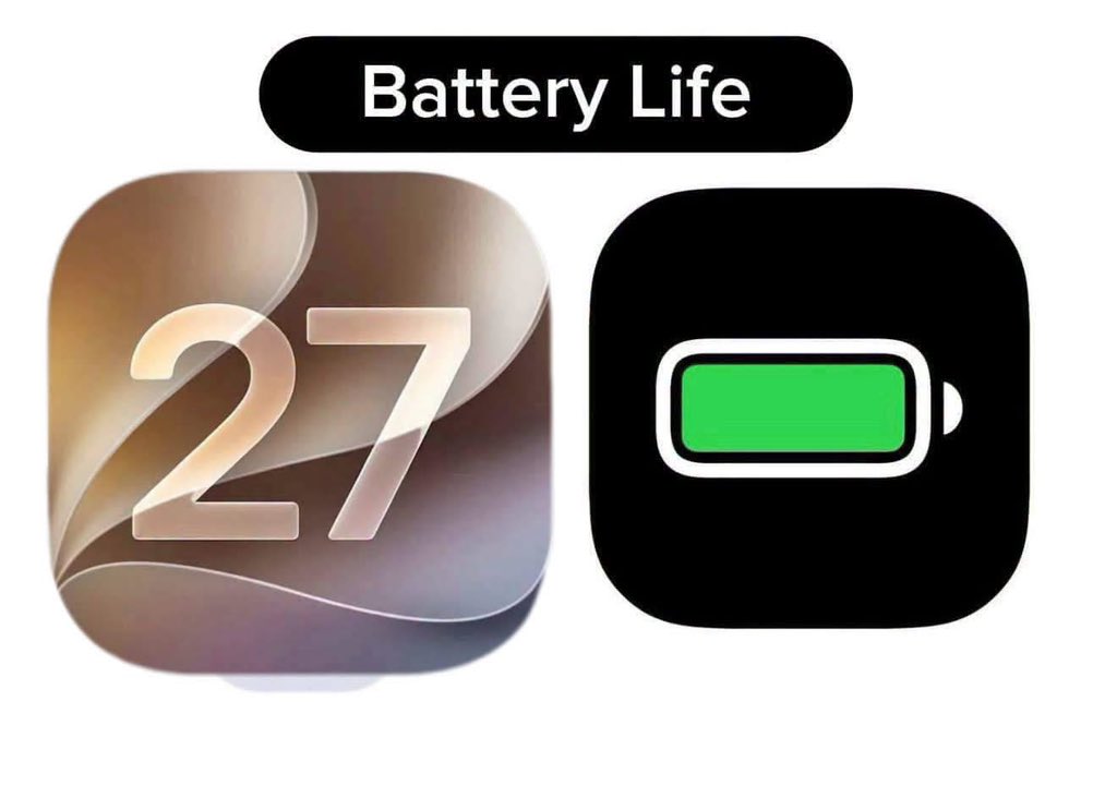 ios_leaks's tweet photo. How is your battery life with iOS 27 so far?

Telegram community👉 https://t.co/bGlBtMIPBs https://t.co/XMPW7oofD8