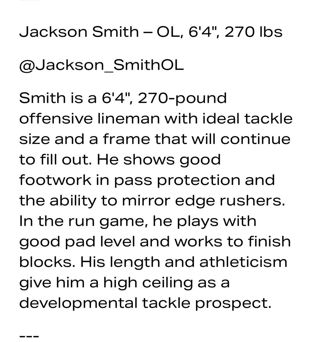 Jackson_SmithOL's tweet photo. Thank you @LoganTillman for the recognition. I appreciate it. Got to keep working 🧱🧱
@CoachHathcock @ASnyds68 https://t.co/5OJ6mxUSVP