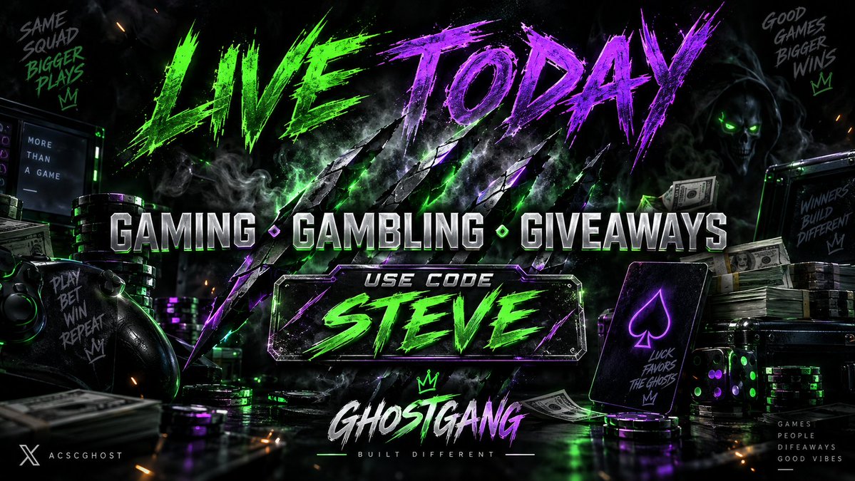 acsc_Ghost's tweet photo. Here’s a clean hype version:

🚨 LIVE TODAY 🚨

We’re switching it up 👻🔥

🐺 Playing the NEW Wolverine game
🎰 Hitting GAMDOM
💸 Giving MONEY AWAY to chat
Gaming, gambling, giveaways — all in one stream.
🎟️ USE CODE STEVE
👻 #GHOSTGANG
@stevewilldoit @kingadukes @gamdom 
Tap in and come get paid. 🔥

If you want, I can make it more aggressive and shorter for X character limits.