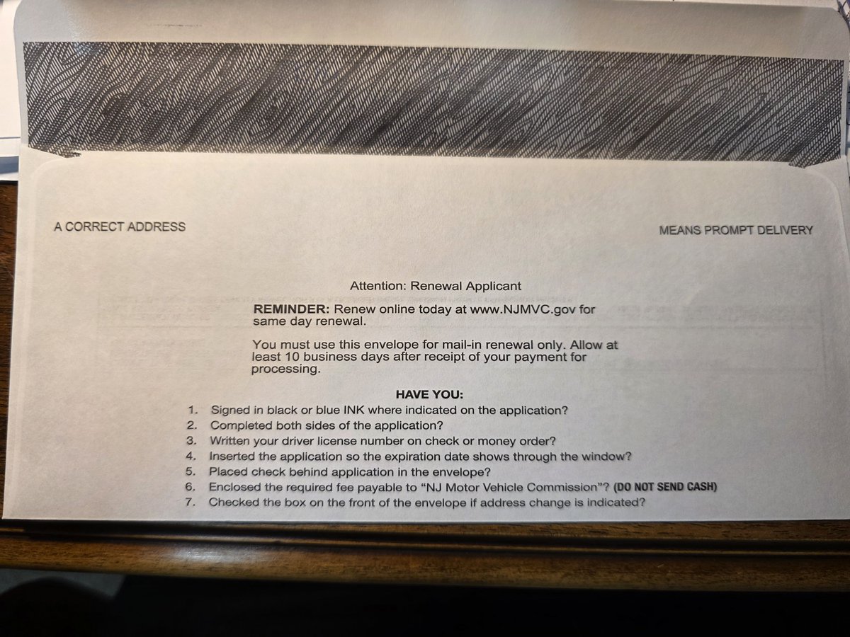 nj_jimbo's tweet photo. Hey #njmvc maybe don't label the back of the envelope that there's a check or money order inside. I was going to do it online but it costs more. https://t.co/O7y71ZZJ3S
