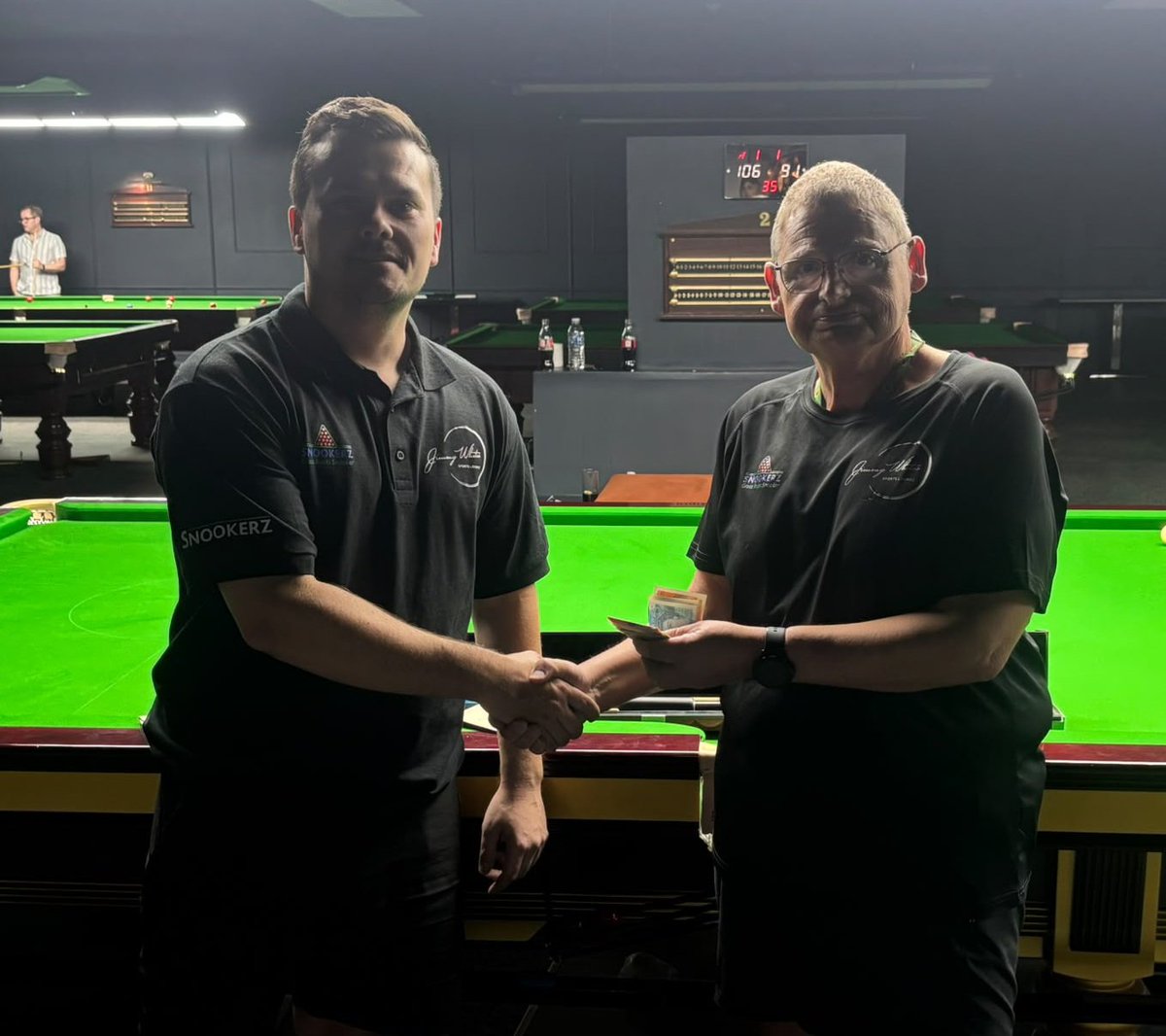 CueSurrey's tweet photo. Congratulations to @jimmywhite147 for winning the JWSL Handicap. Jimmy, who was giving 60+ starts to decent club players , knocked in a couple of tons ( and was on a max as far as the yellow) in what was an impressive display . A big well done to George McCauley who gave a great account of himself in the final .

Full results (Handicaps in brackets) https://t.co/Hu5glhA7PY

More info about JWSL Member Handicaps : https://t.co/G5rWMWAGWo

#snooker #JimmyWhite #Jwsl 
@cruciblecrush @kellietext @MarketingYou__ @philhaigh_ @snookercuestars @thesnookerhall @shots_pb @M18Snooker @WineRackPod @emlblackburn @JonesKelvin  @Snooker_WAG @FaZeV1NYT @RobJF24
