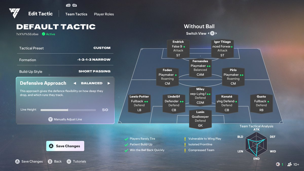 DrFutPhD's tweet photo. First Tactic of FC27

41212 Narrow.

Used to complete OTW Semi, Pro, World Class, Legendary.

Solid defence, roaming midfield of great passers,killer CAM, powerful target man, mercurial false 9.

Code CxbSjS9#s?gi

Details for players in posts below.

Team and Tactics In images. https://t.co/kYwxgt07Bj