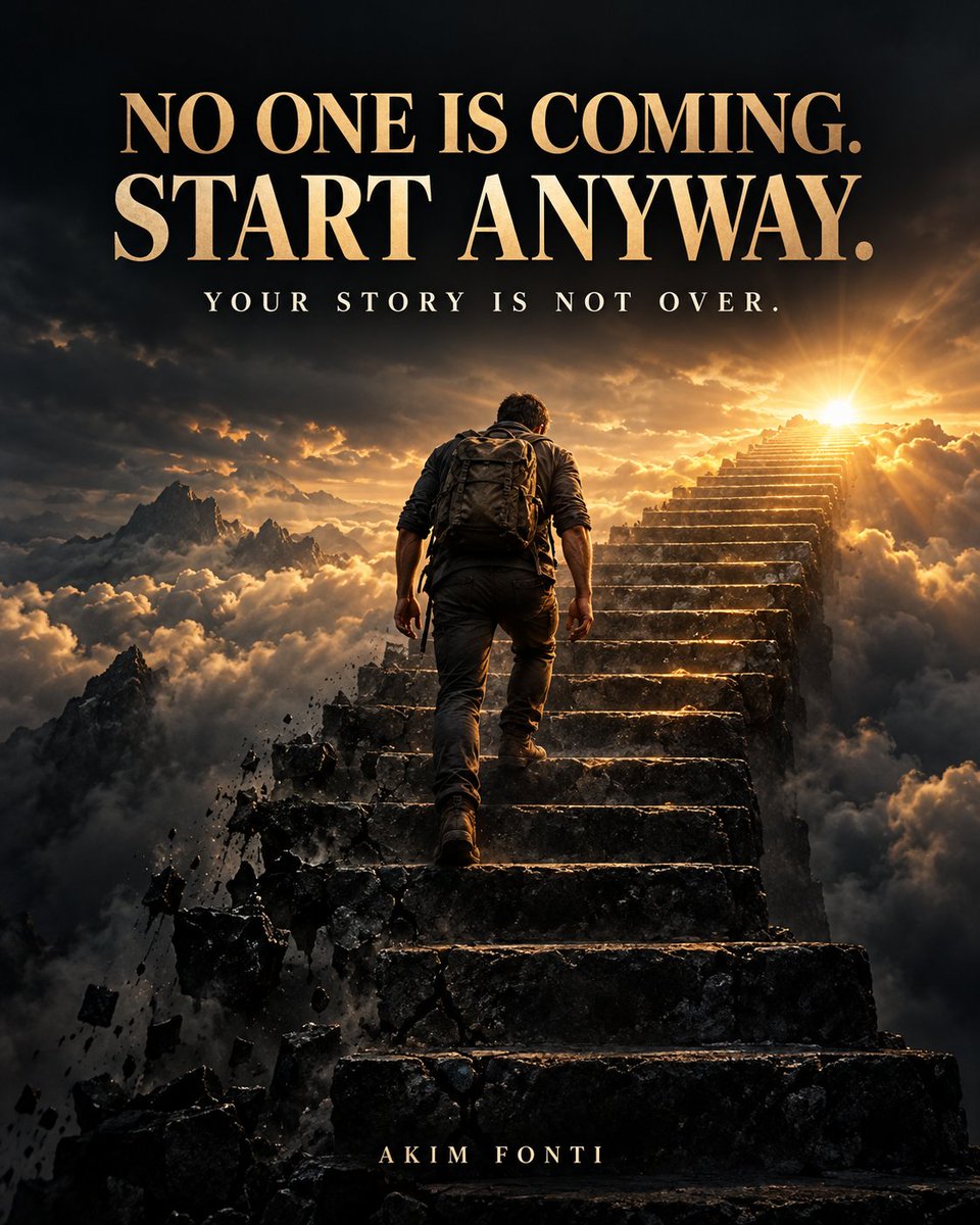 AkimFonti's tweet photo. 🔥 ONE DAY, YOU WILL REALIZE THAT NO ONE IS COMING TO SAVE YOU.

Not your boss.
Not the government.
Not the perfect opportunity.
Not the person who promised to help.
And that realization will either destroy you—or set you free.
Because the moment you stop waiting is the moment your real life begins.
You don’t need permission.
You don’t need everything figured out.
You don’t need to feel ready.

You only need enough courage to take the next step.

Start the business.
Apply for the opportunity.
Leave what is destroying you.
Take care of your body.
Learn the skill.
Make the call.
Begin again.

Your past may explain where you are—but it does not decide where you finish.
Six months of discipline can change the direction of your entire life.
Don’t wait for Monday.
Don’t wait for January.
Don’t wait until fear disappears.

Start today—afraid, imperfect and uncertain—but start.

Your future self is begging you not to waste another year.
Send this to someone who needs to remember that their story is not over.
— Akim Fonti
#Motivation #TakeAction #NeverGiveUp #Discipline #ChangeYourLife #SuccessMindset #PersonalGrowth #AkimFonti