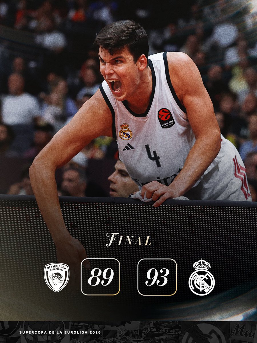 RealMadrid_GO's tweet photo. đđ€ SUPERCAMPEĂN DE EUROPA
El Real Madrid se impone por 89-93 al Olympiacos y se proclama primer campeĂłn de la nueva Supercopa de la Euroliga. Primer tĂtulo de Pedro MartĂnez al frente del equipo. Gran manera de empezar la temporada.
#rmlive https://t.co/7snVRrHeIJ