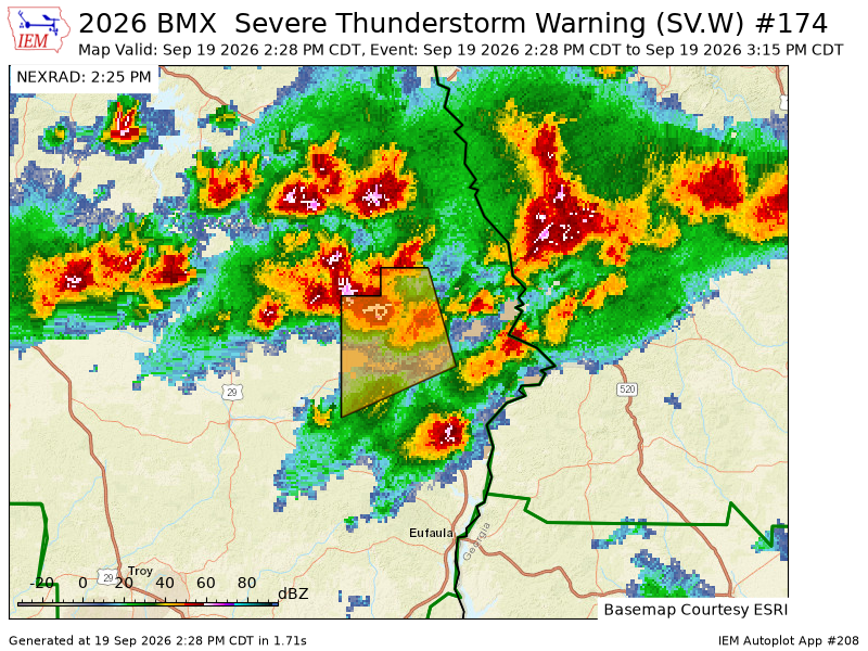 FayCoALARC's tweet photo. BMX issues Severe Thunderstorm Warning [wind: 60 MPH (RADAR INDICATED), hail: <.75 IN (RADAR INDICATED)] for Russell [AL] till 3:15 PM CDT https://t.co/jtz7LAtFsW https://t.co/Yh8tqqrkXw
