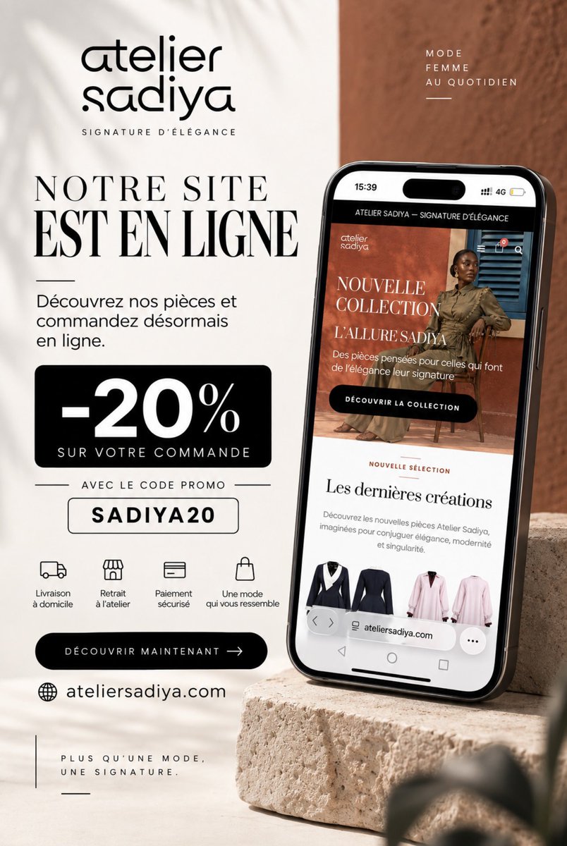 ateliersadiya's tweet photo. Atelier Sadiya est désormais en ligne.

Découvrez nos créations et commandez directement sur https://t.co/PQZ1WBvaJg.

Pour le lancement, profitez de -20 % avec le code SADIYA20, valable jusqu’au lundi 21 septembre inclus.

Votre élégance, désormais à portée de clic. https://t.co/4XNYUH5fuz