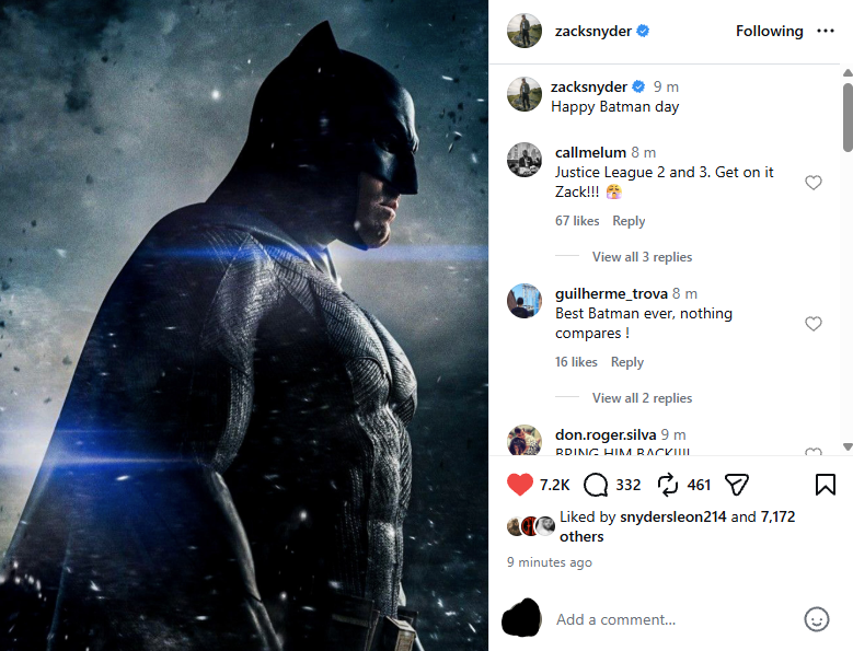 steusmotus's tweet photo. Zack actually has a Batman to call "his" unlike that hack that runs DC now. Ben Affleck, the best Batman. https://t.co/a4qth8MDDK