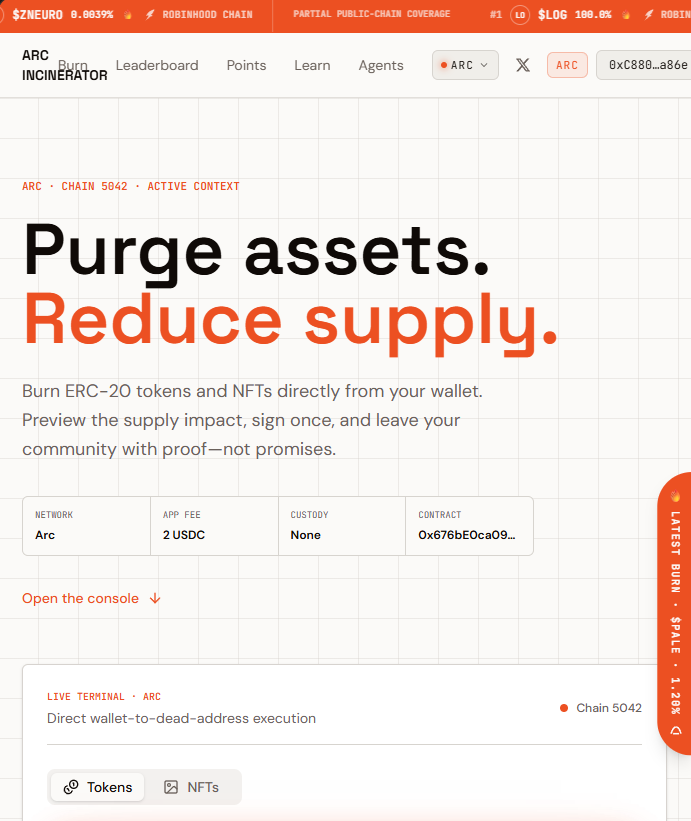 arcincinerator's tweet photo. Now presenting: burn feed.

$ABURN travel. A percentage of supply destroyed is a number that fits in a post, survives being screenshotted, and gets quoted back at you weeks later. 

If you are burning on @arc with us, you get more exposure, longer and cheaper. 

More coming. https://t.co/EiKJCy8zOm