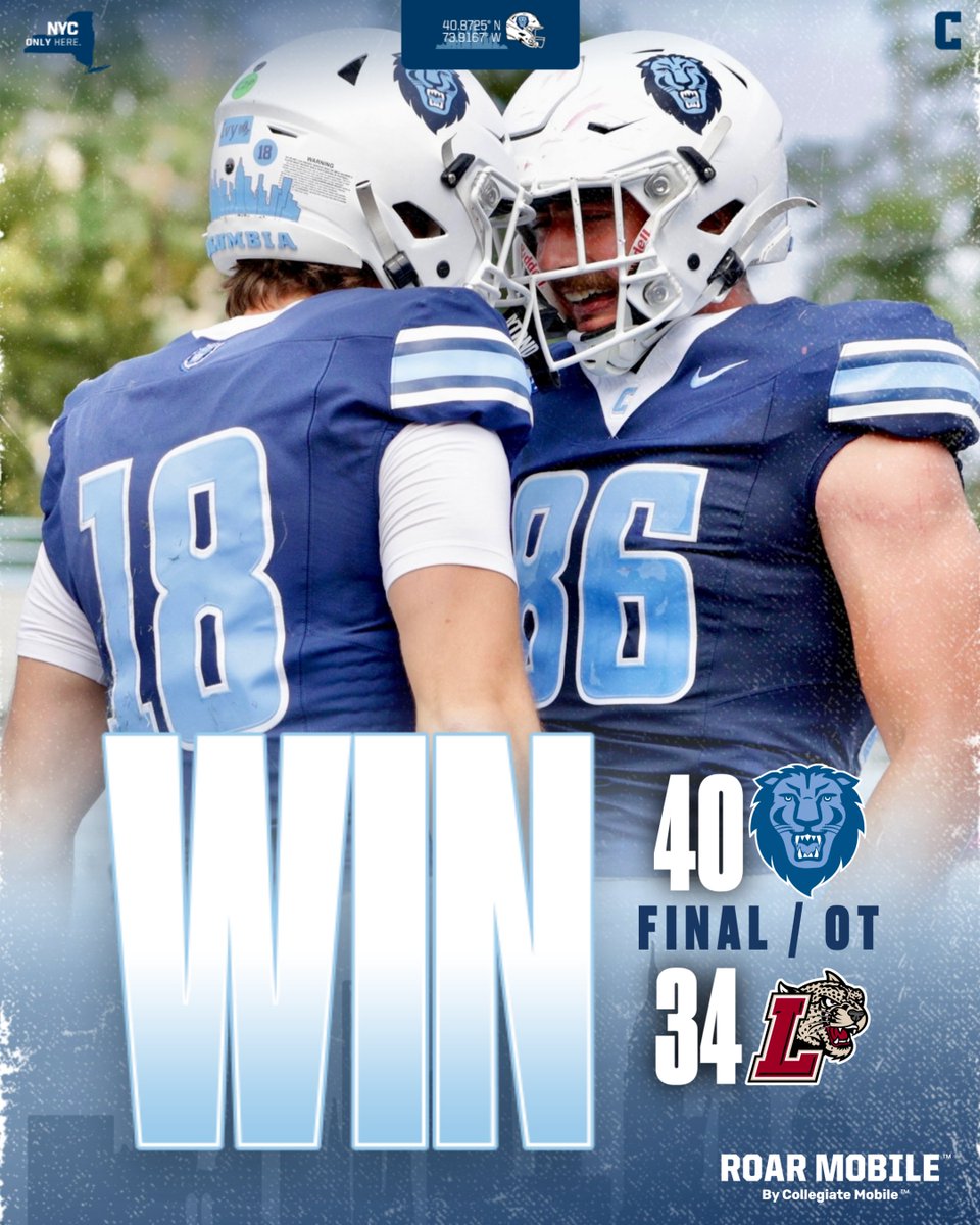 CULionsFB's tweet photo. FINAL! Lions win it in OT!
1️⃣-0️⃣

F.I.G.H.T.  

#RoarLionRoar 🦁  // #OnlyHere 🗽 https://t.co/lkmJ4ZFvqb