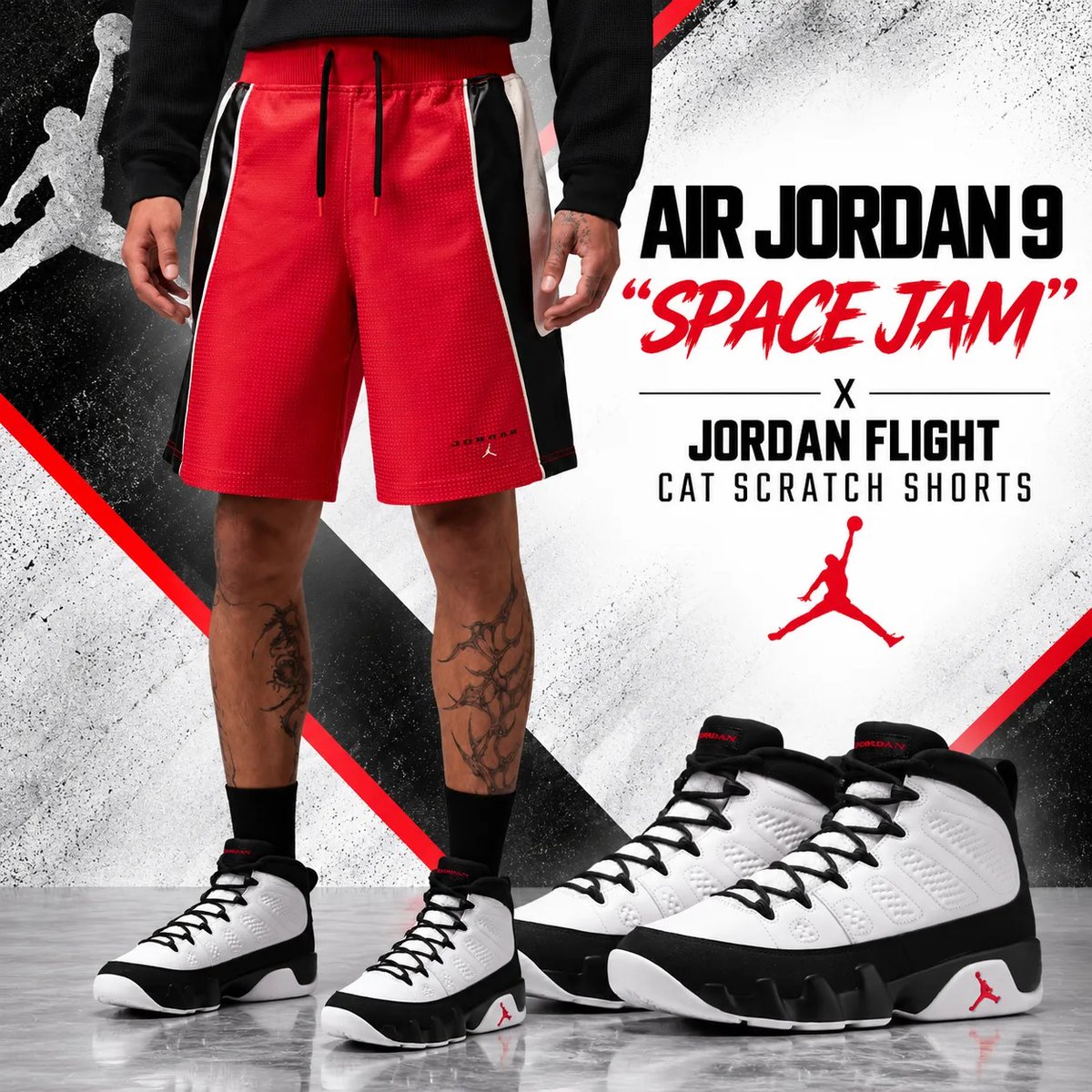 SneakerFitsCom's tweet photo. Shorts to Match the Air Jordan 9 “Space Jam” 🔥

Jordan Brooklyn and Jordan Flight shorts in White, Black and red make it easy to match the Space Jam 9s from the sneakers up.

See all the matching shorts + outfit ideas:
https://t.co/Es9fDFyJCM

#AirJordan9 #SpaceJam #JordanBrand #SneakerFits