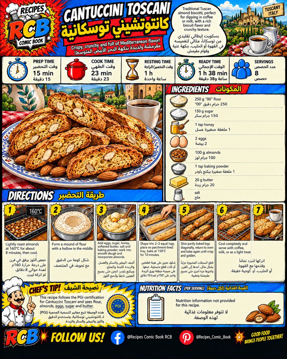 r_comic_book's tweet photo. Check out the delicious 😋
☆ CANTUCCINI TOSCANI ☆ 

جرّبوا هذه الوصفة الشهية 😋
☆ كانتو تشيني توسكانية ☆

《Save it ✦ Cook it ✦ Share it》
《احفظها ✦ اطبخها ✦ شاركها》

《 Support links 》
https://t.co/ekRuuLN0z8
https://t.co/NV6iMCigGb
https://t.co/ekfGanOZbe https://t.co/qtUo3DuUNv
