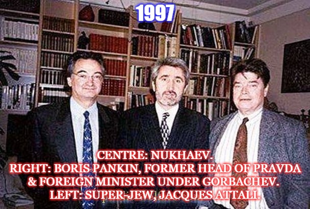 catholic_cg's tweet photo. The 2 Chechen wars (94-96 &amp; 99-00) were designed to lock Chechnya into the Eurasian plan.

Key was Chechen Mafia boss Khozhi Nukhaev, later deputy PM. He began as an apparent separatist but in 2001, allied with (Jew) Dugin's Eurasian movement.

https://t.co/CNCjBjsCtj https://t.co/y6ebdBFlVa