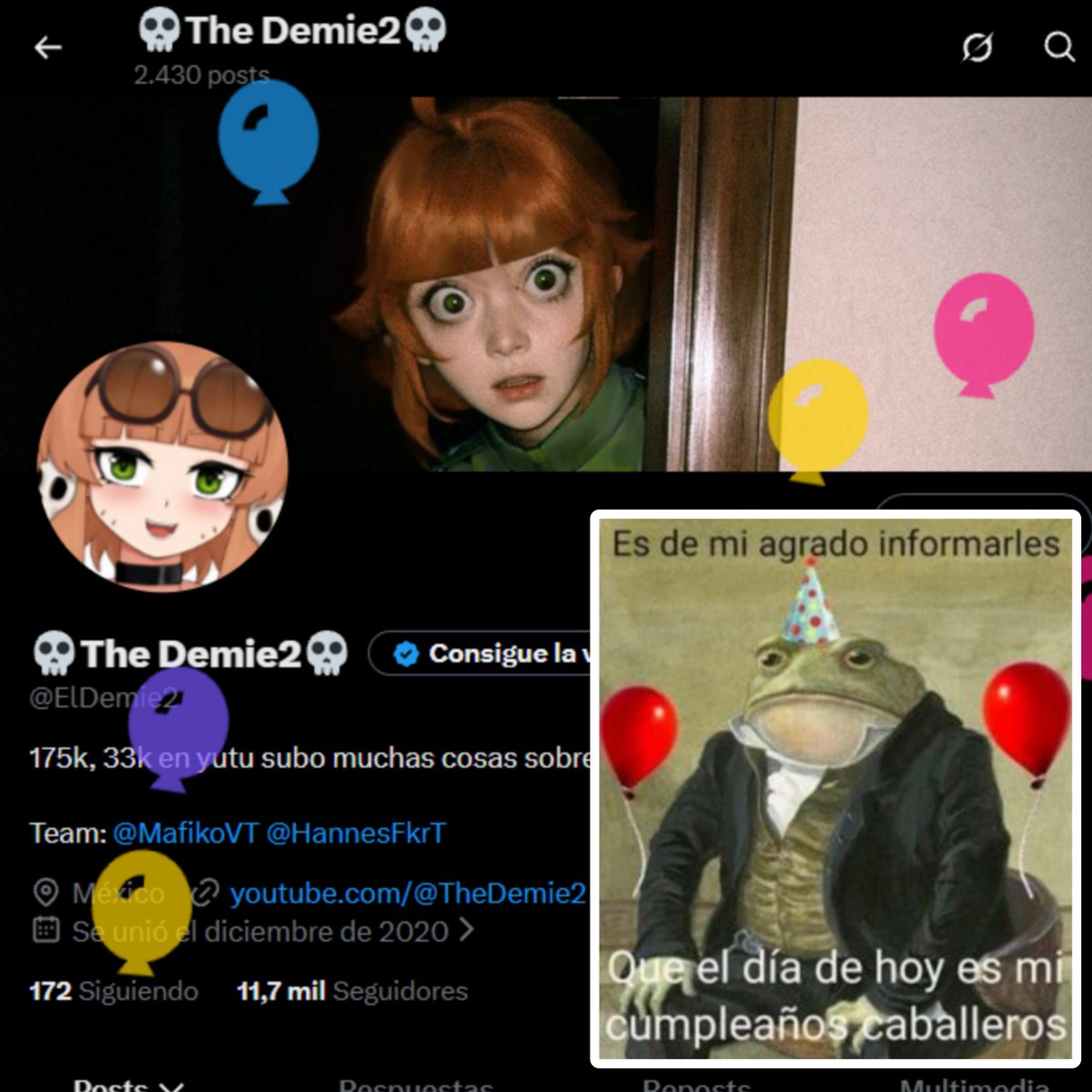 ElDemie2's tweet photo. Es mi agrado decirles k es mi cumpleaños 🤪👋🤪👋🥳🥳

Un año más de vida gracias a dios 🙏,  y que la verdad agradezco mucho por seguirme permitiendo seguir con ustedes ❤️🫂 pa seguirles subiendo videos acá todos funnys jsjsjs 🥳 https://t.co/xL2hLsQX9A