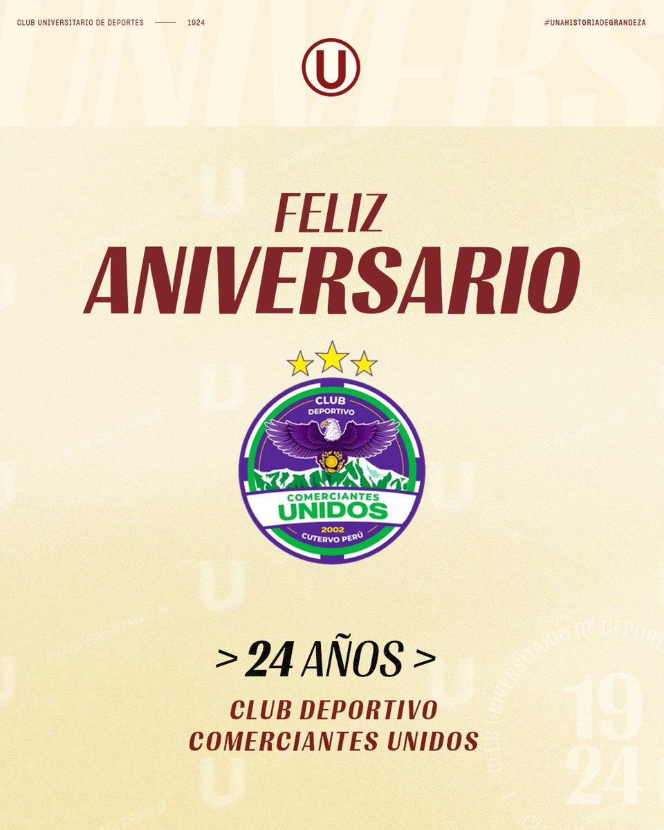 Universitario's tweet photo. Saludamos a @CU_Cutervo por sus 24 años de vida institucional.

¡Feliz aniversario! 👏🎉 https://t.co/whvWHoSWy2