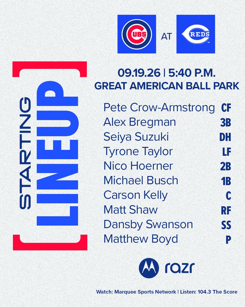 Cubs's tweet photo. Saturday night ball.

Watch the game live on @WatchMarquee. https://t.co/rQmIqRWlYs