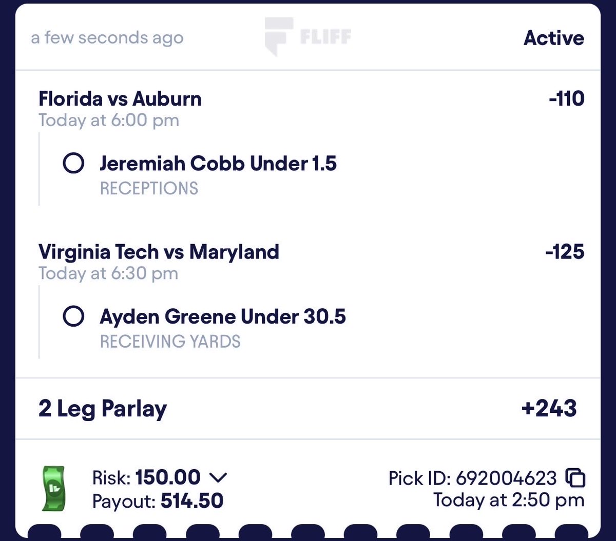 notgriegoev's tweet photo. CFB Fliff Parlay from Sharp Money🤑 https://t.co/4tZ8HqNgLi