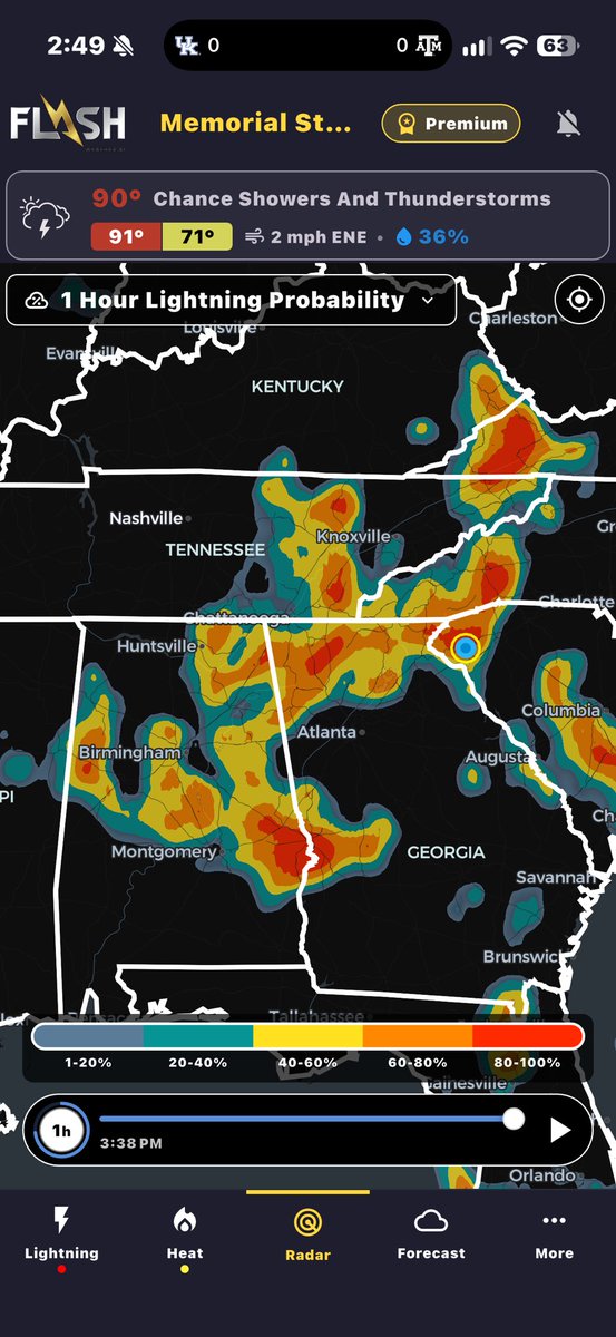 garrettmb's tweet photo. With both Bama/FSU and Clemson/UNC in lightning delays as well as Jordan Hare getting hit hard ahead of Auburn/Florida, there is no better App to have to track and predict lightning during CFB season than @FLASHWeather_.

@JamesBryantWX @JoshPateCFB @ESPNCFB https://t.co/C52z6acaIj
