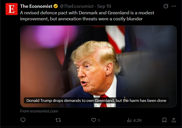 FistedFoucault's tweet photo. Yup.  All that good will burned by hanging Euro rightists out to dry.  Reputational harm that only serves to buttress the existing western liberal democratic "rules-based order"...and on top of all that, belligerence against an "ally".  Add to it the reputational harm done by the war re: the USA's failure to defend the GCC.

There is not a single pro-Trump constituency on this continent remaining....even the very pro-US countries along Russia's border don't trust him.  Everyone is just waiting him out.