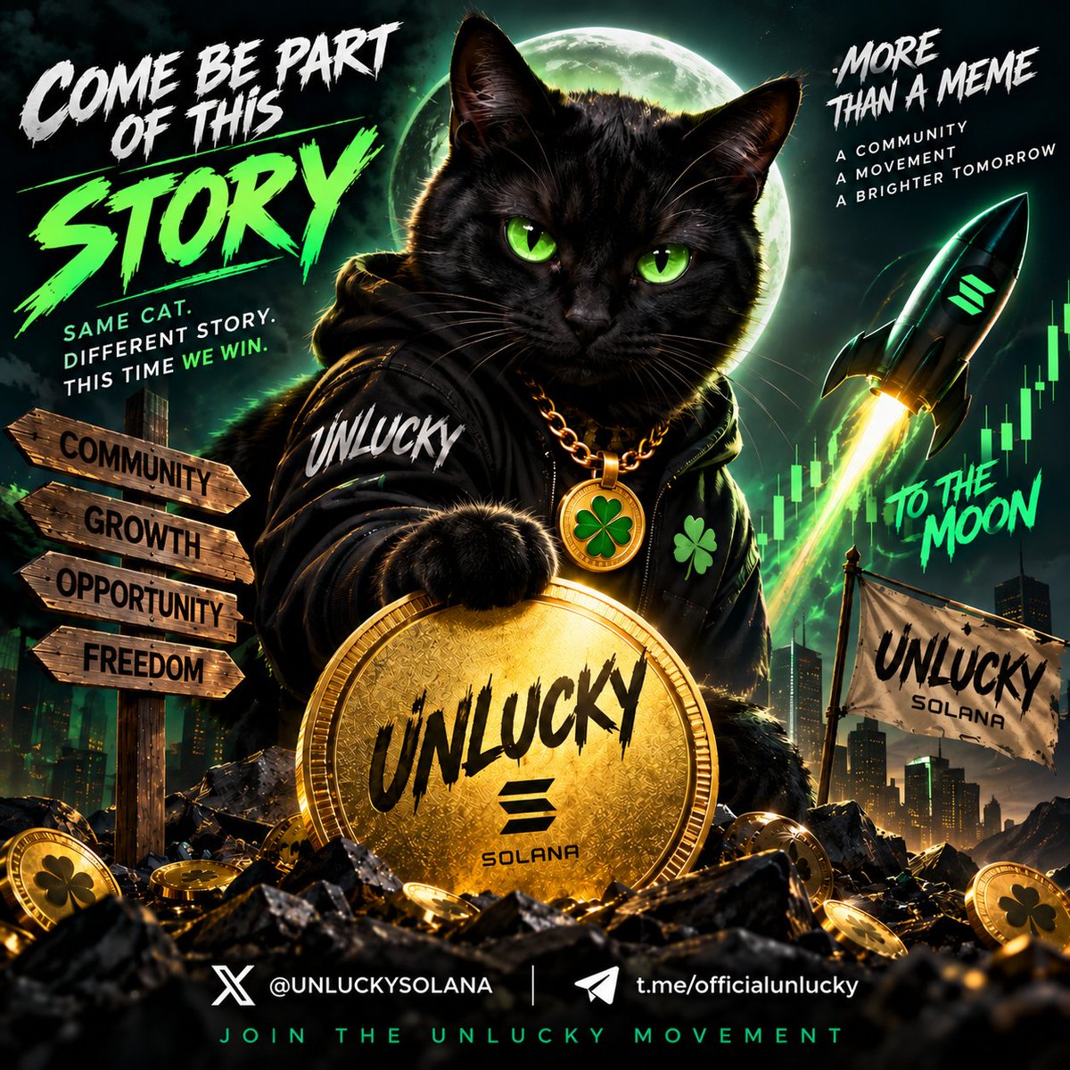UNLUCKYSOLANA's tweet photo. 🐈‍⬛ COME BE PART OF THIS STORY.
UNLUCKY is more than a meme — it’s a community, a movement, and a story being built together on Solana. 🍀
🚀 The journey is just beginning.
𝕏 @UNLUCKYSOLANA
💬 https://t.co/GwJhvHD7RF
JOIN THE UNLUCKY MOVEMENT. https://t.co/nmm9RkBbLl