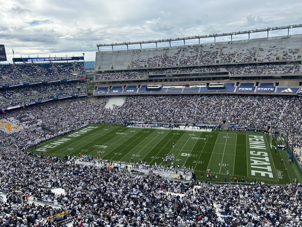 ThePoniExpress's tweet photo. Help me out. I thought there was 108,000 fans at every Penn state home game. It looks like they could have tarped off the upper deck at Beaver Stadium for today’s game. And been just fine. What happened? https://t.co/sg3QbKHHxQ