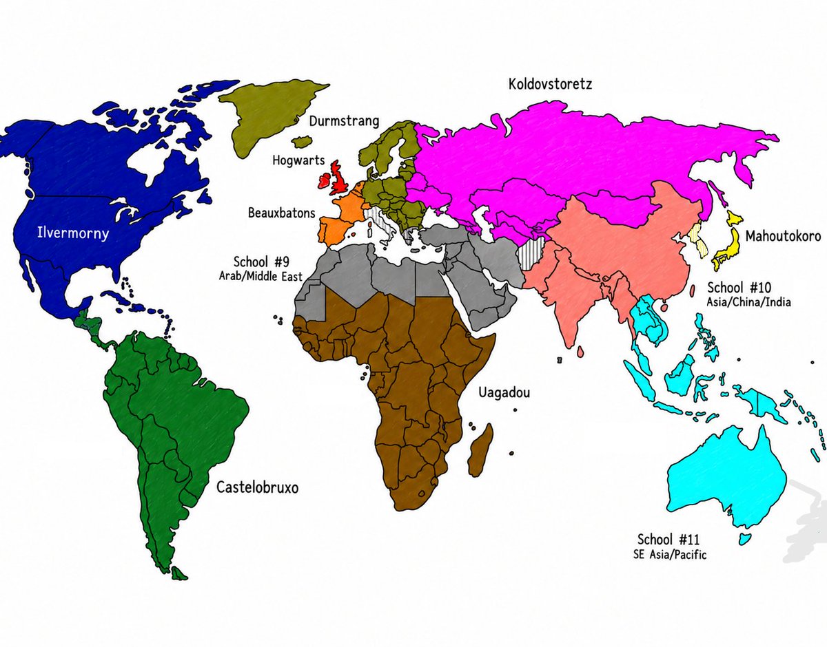 TerribleMaps's tweet photo. Where the wizarding schools are in the Harry Potter world https://t.co/ubsZ7cRKZn