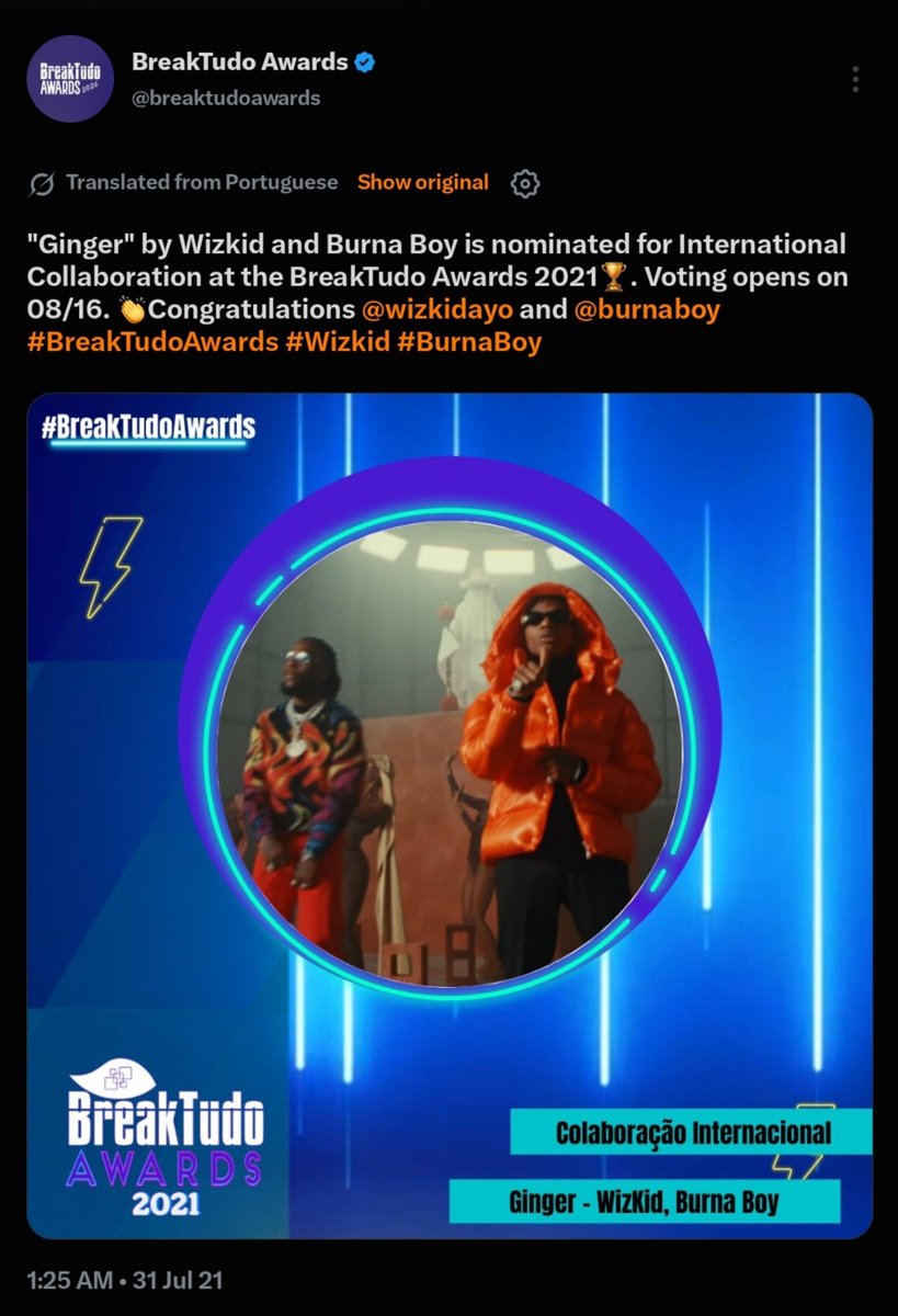 sonders__808's tweet photo. Who be this new cat fanbase?😂😂 Burna Boy first nomination at this show was through a wizkid song, Wizkid is the most awarded and most nominated African artists at the BreakTudo Awards. https://t.co/13NWYZFZlU