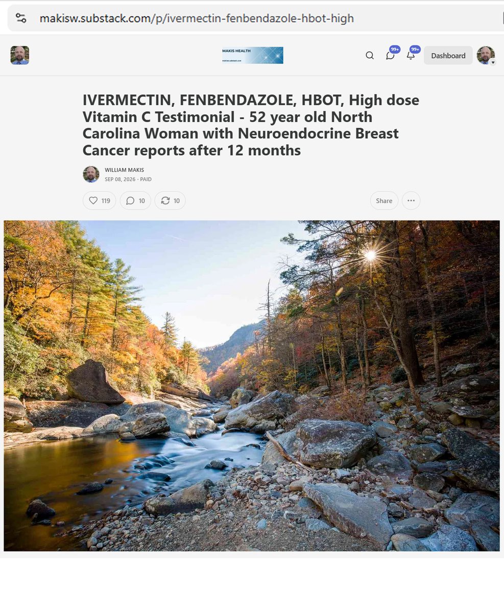 MakisMedicine's tweet photo. NEW ARTICLE: IVERMECTIN, FENBENDAZOLE, HBOT, High dose Vitamin C Testimonial - 52 year old North Carolina Woman with Neuroendocrine Breast Cancer reports after 12 months

Another Breast Cancer success! 😃

STORY:
52 year old North Carolina Woman with Neuroendocrine Breast Cancer, metastatic to spine, pelvis, ribs and lymph nodes

In August 2025 she started:

Ivermectin 1mg/kg/day
Fenbendazole 1500mg/day
CBD Oil 100mg/day

“She is also doing HBOT 2.0 ata treatments 3-4/week along with High Dose Vit C (before HBOT sessions once week), Low sugar diet, Sauna, Hydrogen inhalation, PEMF mat, and many supplements.”

Results after 12 months: NED!

There are so many anti-cancer modalities that big Cancer Centers should be studying with their $50 billion in Cancer Research funding and grants.

HBOT
High Dose Vitamin C
Keto or low sugar diet

Well, huge moves are being made on the repurposed drug front:

7 Ivermectin & Cancer Clinical Trials (6 in Florida)
7 Mebendazole Clinical Trials
4 Niclosamide Clinical Trials
14 Melatonin Clinical Trials

There is not a single mainstream Oncologist who tells their cancer patients about these Clinical Trials. Do you know why?

They represent 99.9% revenue loss, and in some cases, 99.99% revenue loss.

Big Pharma's Cancer Drug Industry is about to be shaken up and changed. Forever. 😃

And there is nothing they can do about it.