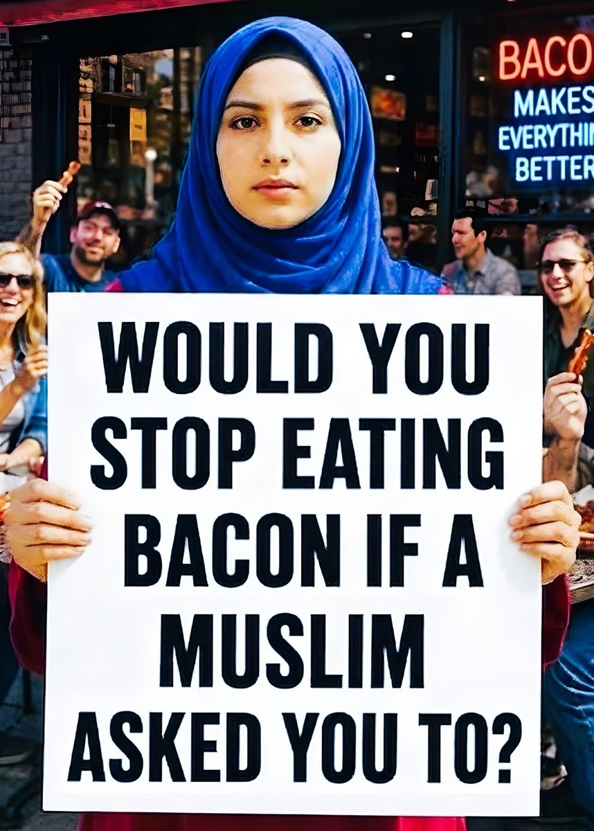 hilaryjuliet_'s tweet photo. WOULD YOU STOP EATING BACON IF YOU MUSLIM ASKED YOU TO ???? https://t.co/YKg6Aos92m