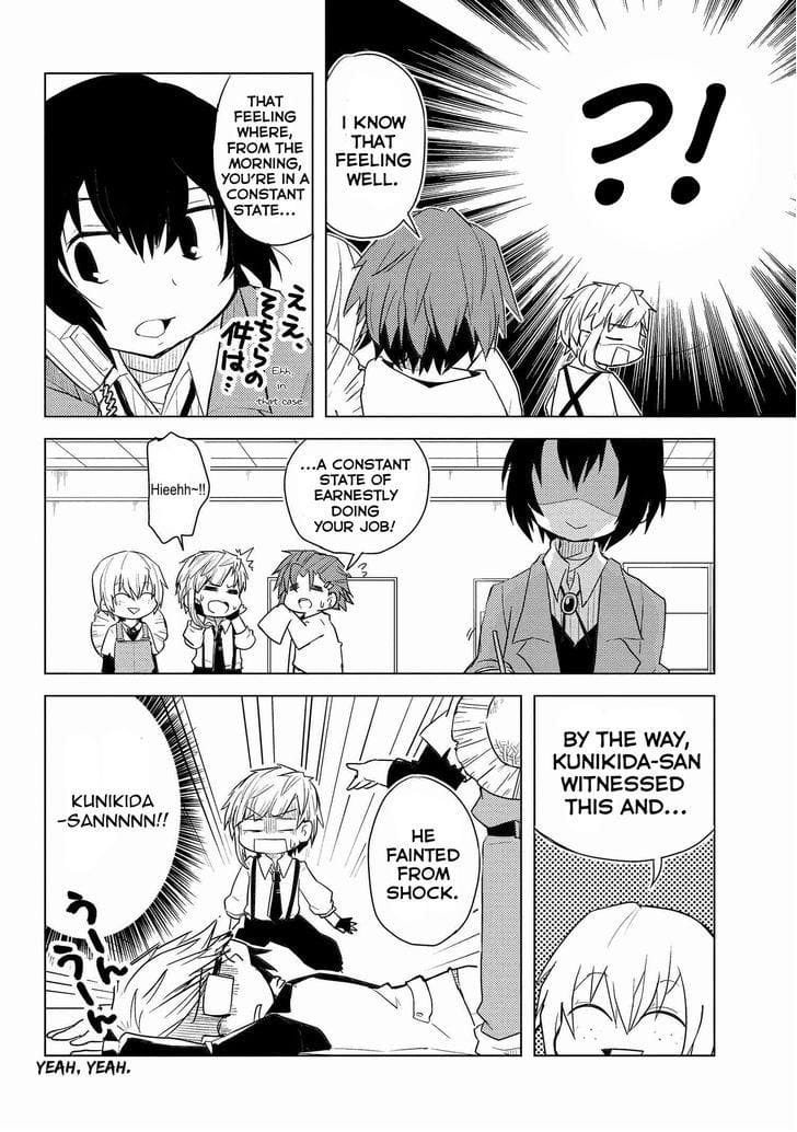 tetezaiii_'s tweet photo. When I read bsd fics people usually write the agency reaction if dazai came to the office earlier or if he started working for real and to know that we have cannon wan chapter with the same dynamic 😭😭 https://t.co/YkkOaR3eNi