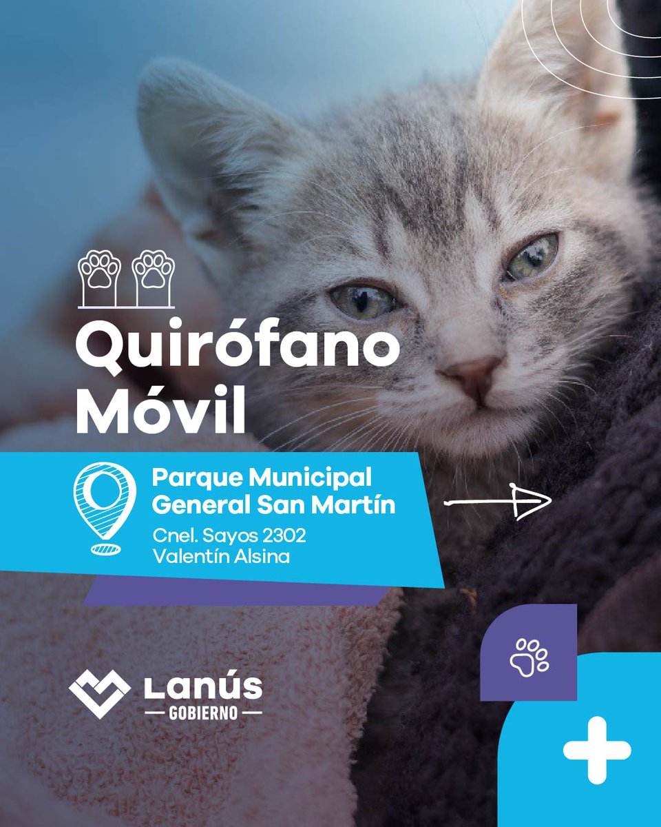 lanusmunicipio's tweet photo. 🐶 QUIRÓFANO MÓVIL 😸

Te esperamos en 📍 Parque Municipal General San Martín (Cnel. Sayos 2302, Valentín Alsina)

✅ El lunes 21 de septiembre, desde las 09:00, estaremos entregando turnos para castración de manera presencial hasta agotar cupos.

💉 También vas a poder acercarte con tu mascota de lunes a viernes, de 09:00 a 12:00, para recibir su vacuna antirrábica anual.

#LaCiudadQueNosMerecemos 🩵