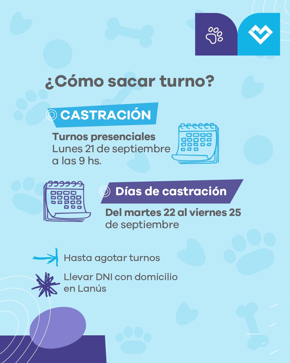 lanusmunicipio's tweet photo. 🐶 QUIRÓFANO MÓVIL 😸

Te esperamos en 📍 Parque Municipal General San Martín (Cnel. Sayos 2302, Valentín Alsina)

✅ El lunes 21 de septiembre, desde las 09:00, estaremos entregando turnos para castración de manera presencial hasta agotar cupos.

💉 También vas a poder acercarte con tu mascota de lunes a viernes, de 09:00 a 12:00, para recibir su vacuna antirrábica anual.

#LaCiudadQueNosMerecemos 🩵