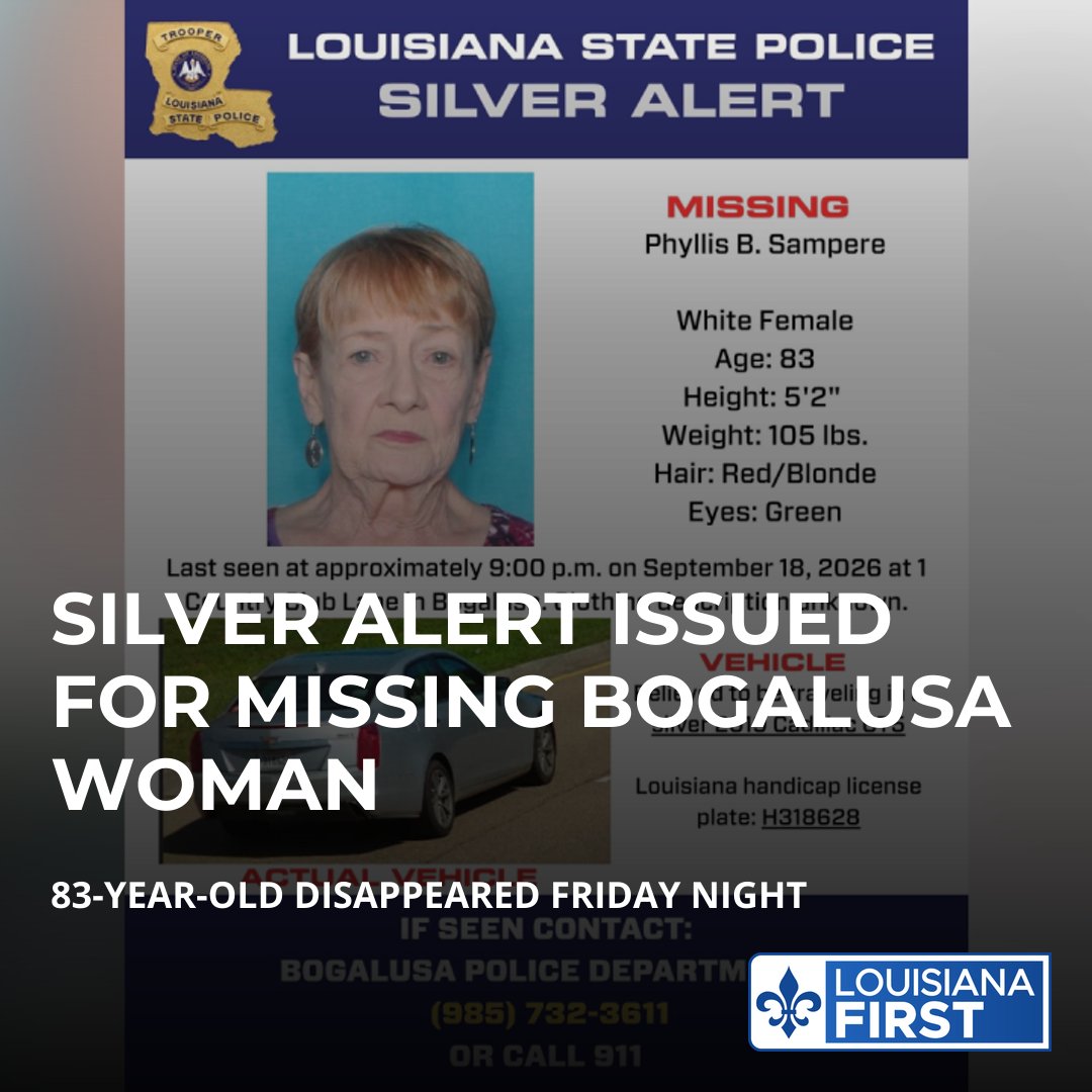 LAFirstNews's tweet photo. A Silver Alert was issued for an 83-year-old Bogalusa woman who went missing Friday night, the Louisiana State Police announced. https://t.co/dLZ8KquIMH
