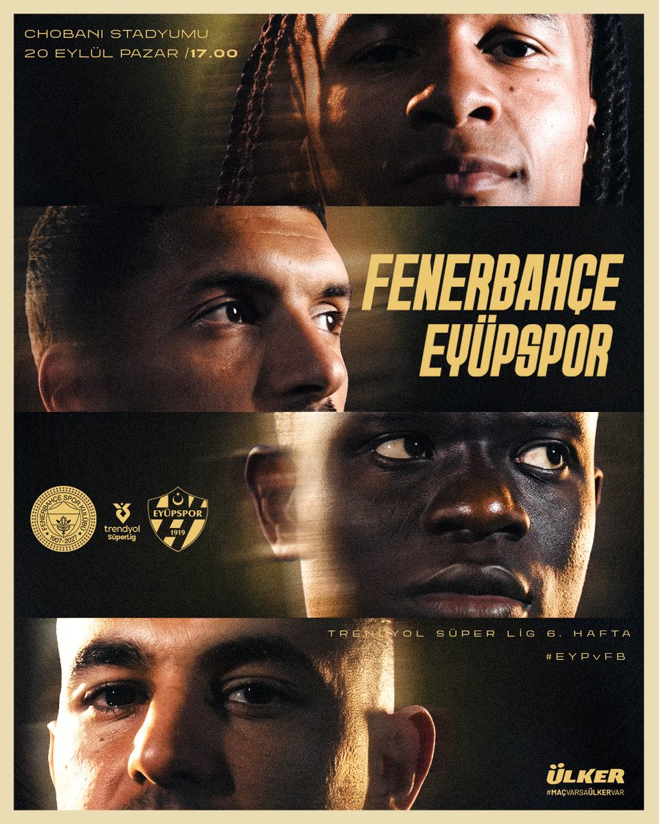 Fenerbahce's tweet photo. 🆚 Eyüpspor  
🗓 20 Eylül Pazar    
🕔 17.00 
📍 @chobanistadyum 
📲 #FBvEYP 

#MaçVarsaÜlkerVar | @Ulker https://t.co/hHYBfChXSp