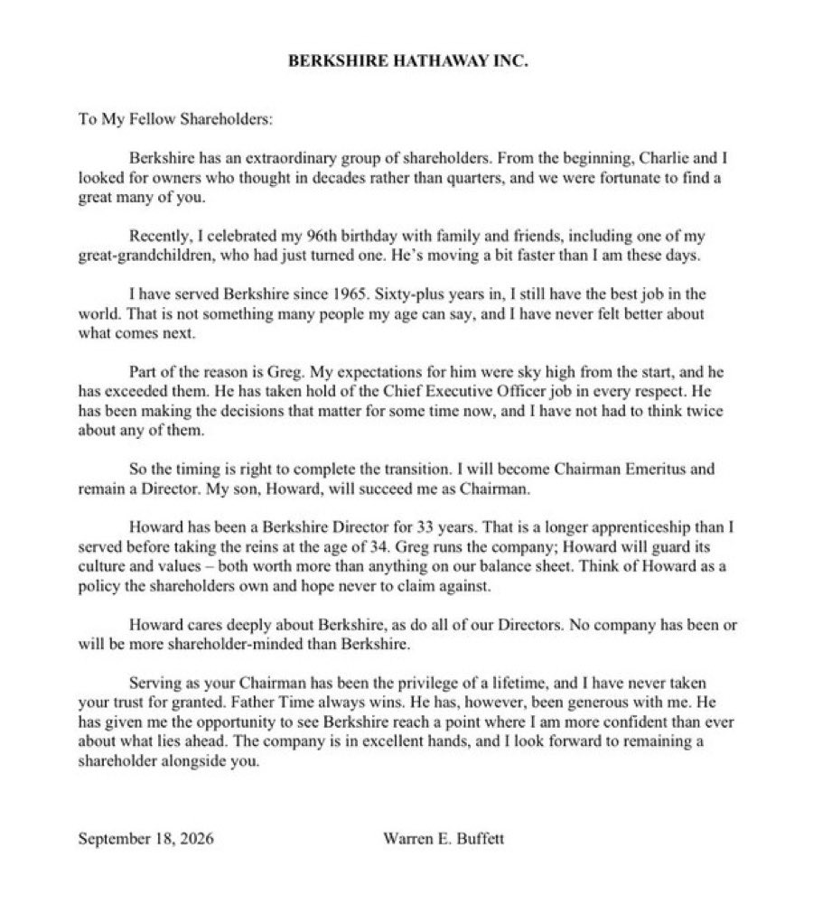 QCompounding's tweet photo. Warren Buffett’s final words as Berkshire Chairman 

The Oracle at his very best (free PDF)👇🏻 https://t.co/lPTb30mtf8