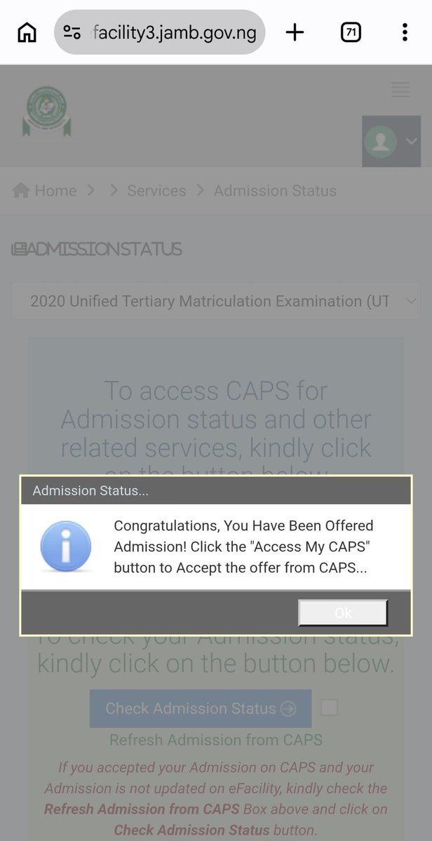 superBoy0024's tweet photo. @profsegunaina Sir, I’m encountering an issue while trying to accept my admission. I have completed my regularization, but my CAPS section says, “You’re not eligible to use this service.”
I visited a JAMB office concerning this issue, but they were unable to resolve it. I also opened a ticket. https://t.co/dxh8sZqF38