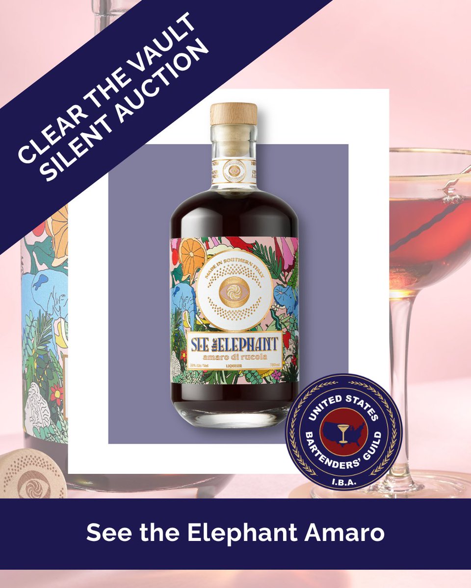 TheUSBG's tweet photo. AUCTION SPOTLIGHT: Clear the Vault!

See the Elephant Amaro: made from arugula in southern Italy, with notes of root beer, bubblegum and pepper spice. Every bid supports the USBG National Charity Foundation.

Bid: https://t.co/vx39WI0AjV https://t.co/K1X0gY1WpK