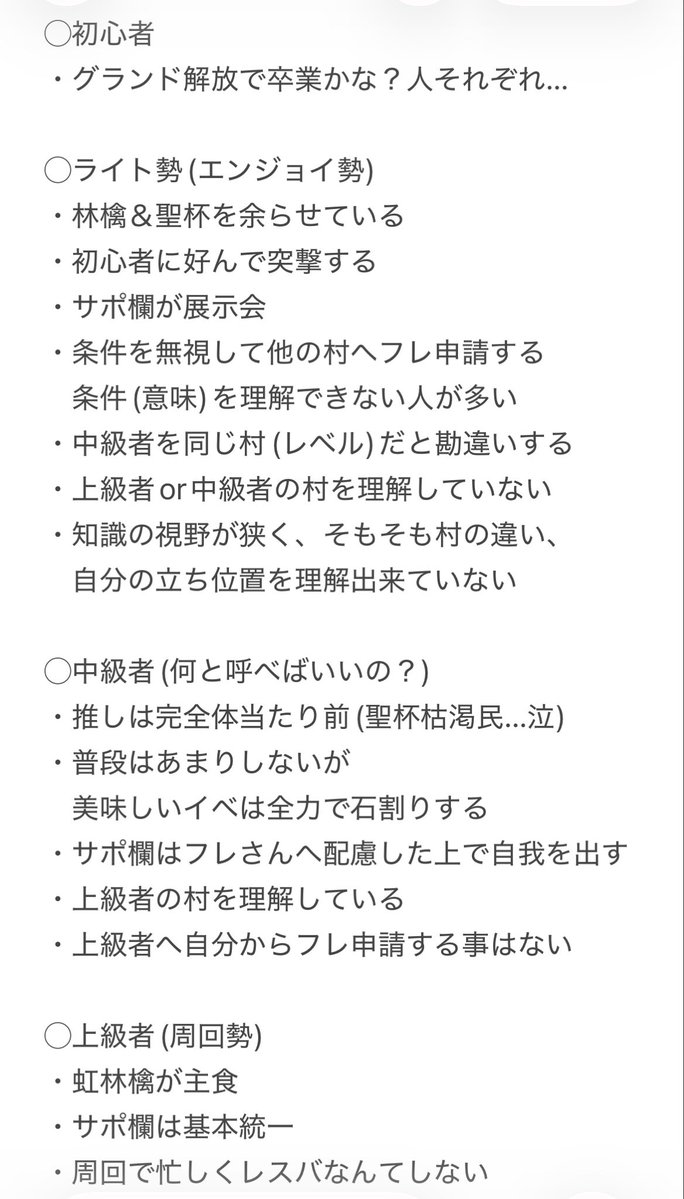FGO22700512's tweet photo. 『FGOの村について』
同じゲームをしていても
各々レベルや考え方が異なり
違う村へは関わらない事が
世界🌍平和🕊️の為かと。

村の違いをまとめてみました。
あくまで私の所感となります*ᴗ ᴗ)⁾⁾ https://t.co/cJ0gp5L8es