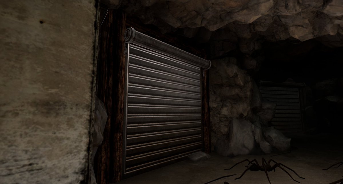 Wibbzter's tweet photo. The rolling doors have finally a place to go once they open.🤝I have also adjusted the door frames to fit the rock better, and the rocks to fit the frame better lol 
#gamedev #fps #garagedoors https://t.co/AShUdEVgRC